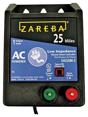 Zareba EAC25M-Z Electric Fence Charger, 1 Joule, 25 Mile Range, 115V
