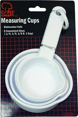 Chef Craft 20920 Plastic Measuring Cup Set, Metric Graduation, 4-Piece, White