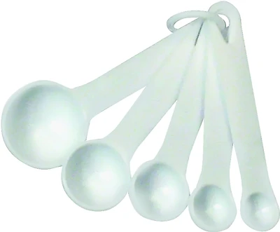 6 Piece Plastic White Measuring Spoon Set With Metric Measurements