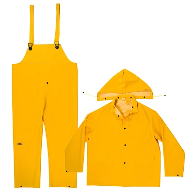 Clc Climate Gear Heavyweight Yellow Pvc-coated Polyester Rain Suit With Detachable Hood - Large