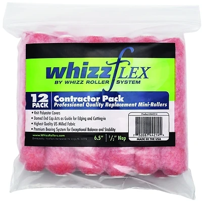 Whizz 44214 Paint Roller Cover, 6.5" x 1/2" Nap, Polyester, 12-Pack