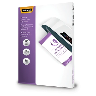 Fellowes 52006 Laminating Pouches, 8.5 In L X 14 In W, 3 Mil Thick, Clear