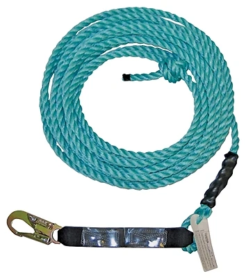 25 Feet Poly Steel Vertical Lifeline Assembly With Carabiner And Snap Hooks