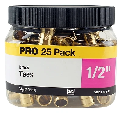 Apollo APXT1225JR Brass PEX Barb Tee, 1/2 In., 200 PSI, 25-Pack