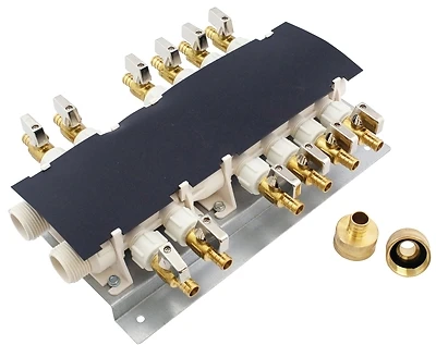 12-port Pex Manifold With Brass Ball Valves And Galvanized Back Plate