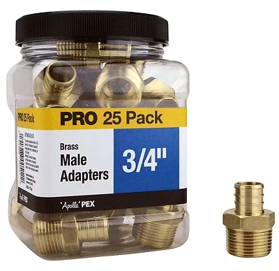 3/4 In. Brass Pex Barb X Male Pipe Thread Adapter 25 Pk, Model Apxma3425jr