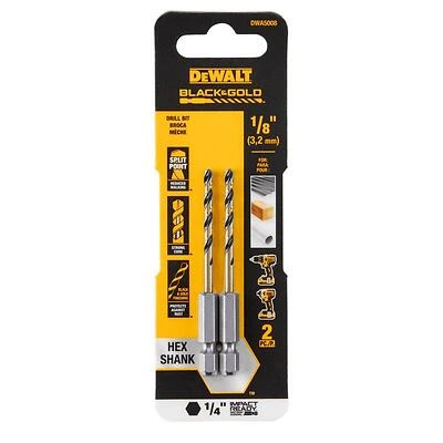 Black & Gold HSS Drill Bit, 1/4 In. Hex Shank, Impact Ready, 1/8 In.