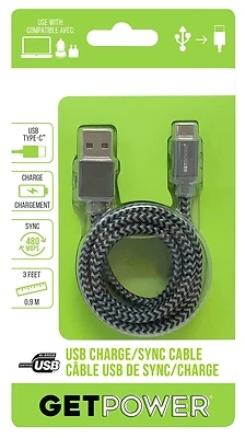Getpower 3 Feet Usb Type-c Braided Charge And Sync Cable - Model Gp-usb-brc