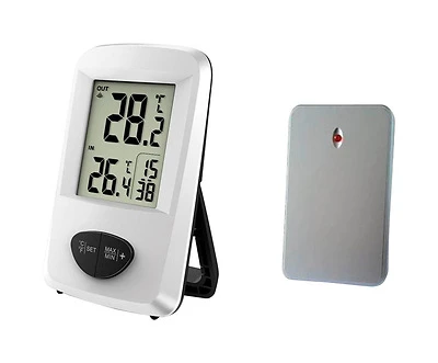 Taylor 1511 Digital Wireless Thermometer & Clock, White, Indoor/Outdoor