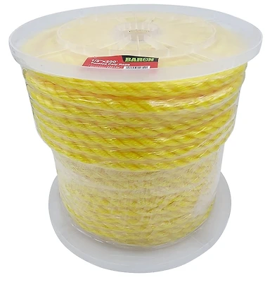 Twisted Polypropylene Rope, Yellow, 1/2 Inch Diameter, 200 Feet Length