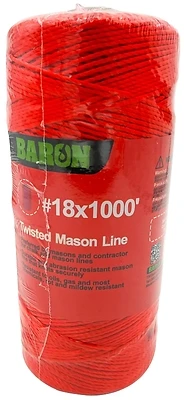 Baron 10821 Twisted Mason Line, Orange, #18, 1000 Ft, 13 Lb Load
