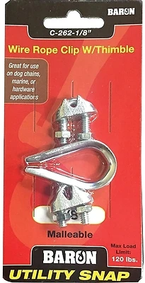 1/8 Inch Wire Rope With 2 Clips And 1 Thimble - Model C-263-1/8