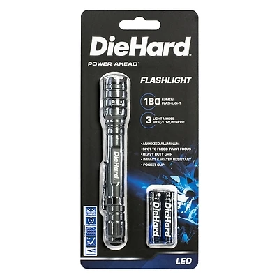 Diehard 180 Lumens Flashlight With Twist Focus System And Durable Aluminum Body