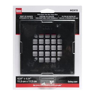 130 Series Snap-in Square Strainer For Shower Drains - Matte Black Finish