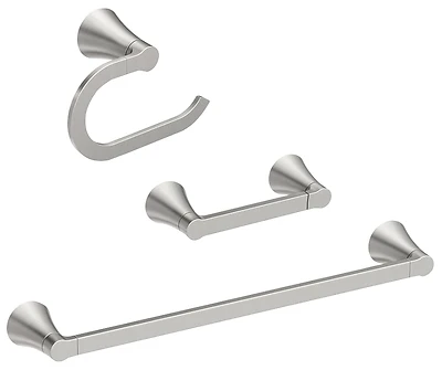 Mikah 3-piece Brushed Nickel Bathroom Accessory Kit - Towel Bar, Paper Holder, Towel Ring