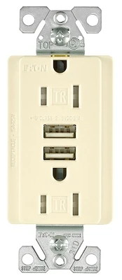Eaton TR7765LA-KB-L Duplex USB Receptacle, 15A 125V, 2-USB Port