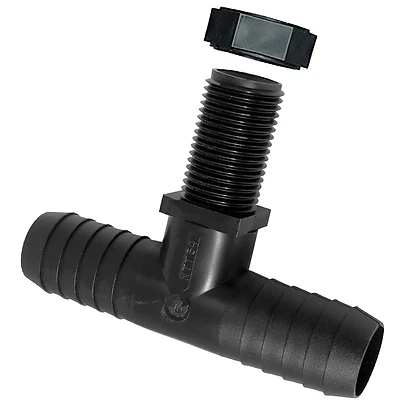 Ntt34p Tee, 11/16 X 3/4 In, Male Un X Hose Barb, Polypropylene With Hex Nut