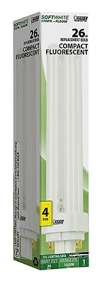 26 Watt Quad Pl Fluorescent Bulb G24q-3 Soft White 1600 Lumens