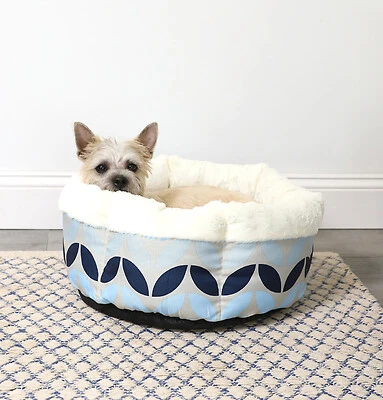 81157 Round Pet Bed, 18 In L X 18 In W, Soft Plush Cover, Blue Denim