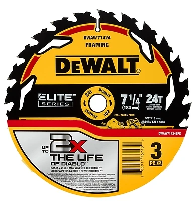 Elite Series 7-1/4 Inch 24 Tooth Circular Saw Blade Dwaw714243pk
