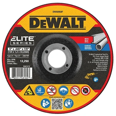 Elite Series 5" Cutting Wheel Type 27 For Metal, 0.045" Thickness, 7/8" Arbor