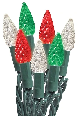 C6 Led String Lights, 50 Count, Red/green/white, Indoor/outdoor Use