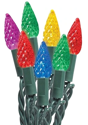 C6 Led String Lights, 50 Multi Color Bulbs On Green Wire
