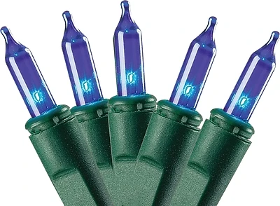 V4054-33 Christmas Light Set, 50 Blue Incandescent Lamps, 11.54 Ft Length