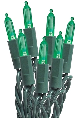 50 Count C6 Led Mini String Lights, Green Bulbs On Green Wire