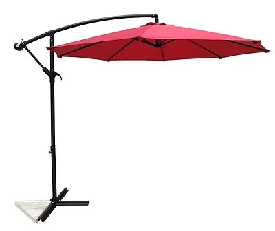 Umsc10bkobd-03 10 Ft Round Umbrella With Stand, Red Fabric