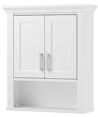 Hollis Collection White Wall Cabinet 24 X 28 Inches With Open Shelf And Framed Doors