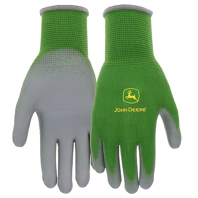 John Deere JD37200-Y Youth Gloves, Knit Wrist, PU Coated, Gray/Green