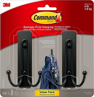 Matte Black Large Double Wall Hooks 4 Lb Capacity