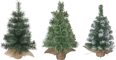 27720 Burlap Tree Set, 20 In Height, Rustic Mini Trees