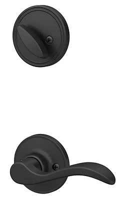 Seville Lever Trim And Single Cylinder Deadbolt In Matte Black - Left Handed