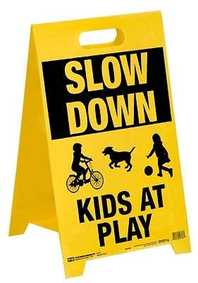 Hy-ko Plastic Sign Stand - Slow Kids At Play - 20.25 In H X 12.25 In W