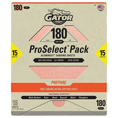 Premium Sandpaper Sheets, 180 Grit, 9 x 11 In., 15-Pk.