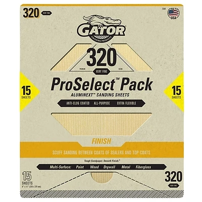 Premium Sandpaper Sheets, 320 Grit, 9 x 11 In., 15-Pk.