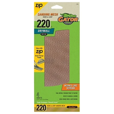 Drywall Mesh Sandpaper, Hook & Loop, 220 Grit, 4-Pk.