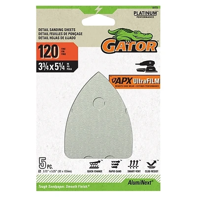 APX Ultrafilm Platinum Detail Sanding Sheets, 120 Grit, 3-3/4 x 5-1/4 In., 5-Pk.