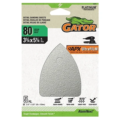 Platinum Detail Sanding Sheets, 80 Grit, 3-3/4 x 5-1/4 In., 5-Pk.