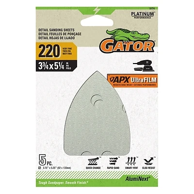 APX Ultrafilm Platinum Detail Sanding Sheets, 220 Grit, 3-3/4 x 5-1/4 In., 5-Pk.
