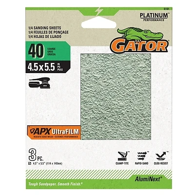 APX Ultrafilm Palm Sander 1/4 Sanding Sheets, 40 Grit, 3-Pk.
