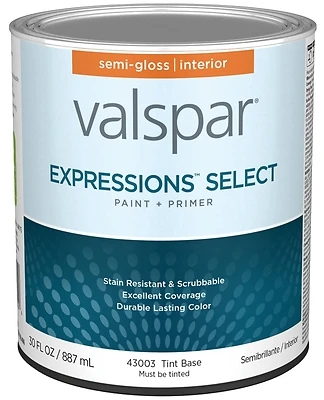 Valspar 028.0043003.005 Interior Semi-Gloss Paint and Primer, Tint Base, Quart