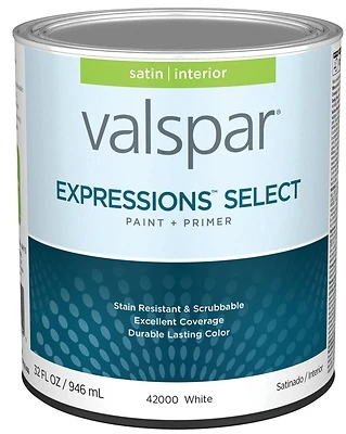 Valspar Paint And Primer Interior Satin White, Quart