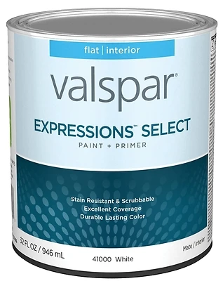 Valspar 028.0041000.005 Paint And Primer Interior Flat White, Quart
