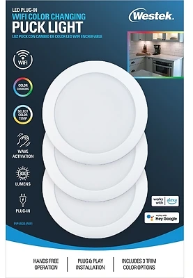 Wifi Motion Controlled Led Puck Light, 300 Lumens, 3 Lamps, 4 In.