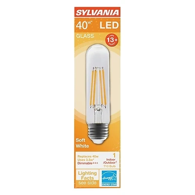 Sylvania 42054 LED T10 Soft White Clear Bulb, 40W Equivalent