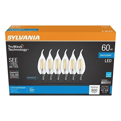 Led B10 Daylight Clear Bulb 60w Equivalent, 5.5w, E12 Base, 500 Lumens