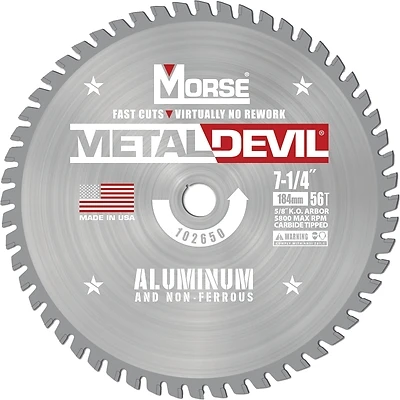 Morse Metal Devil Csm7255658fnfc Circular Saw Blade, 7-1/4 In, 56 Tooth